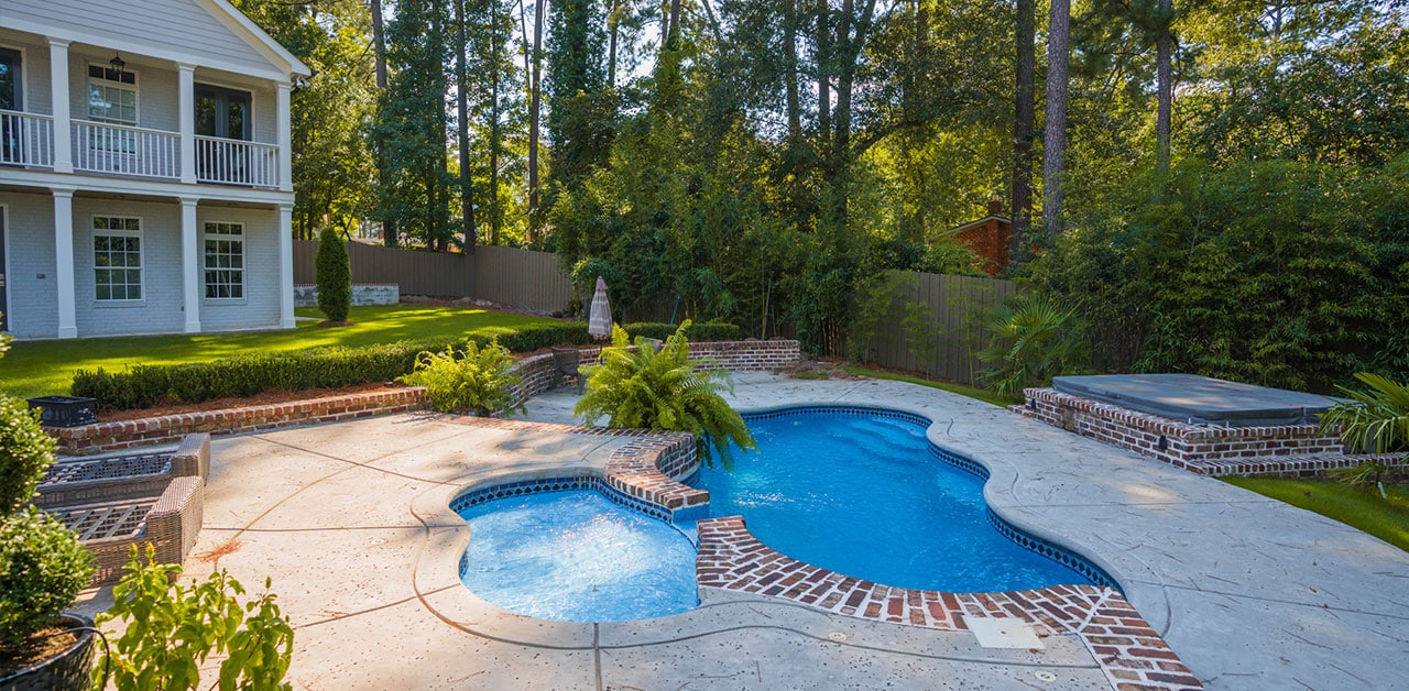 Featured image of the Blaney project showing pool with tanning ledge and spa